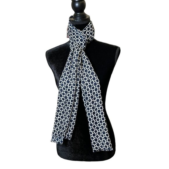 Unbranded Scarf Womens Long Rectangle Blue White Geometric Semi Sheer Fringe - Picture 2 of 9